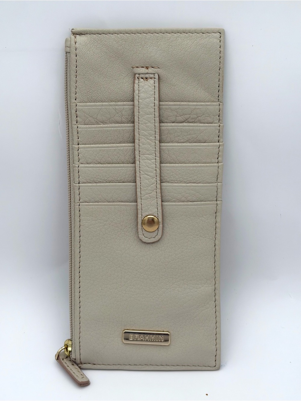 Brahmin Cream Leather Card Wallet with Strap and Zip